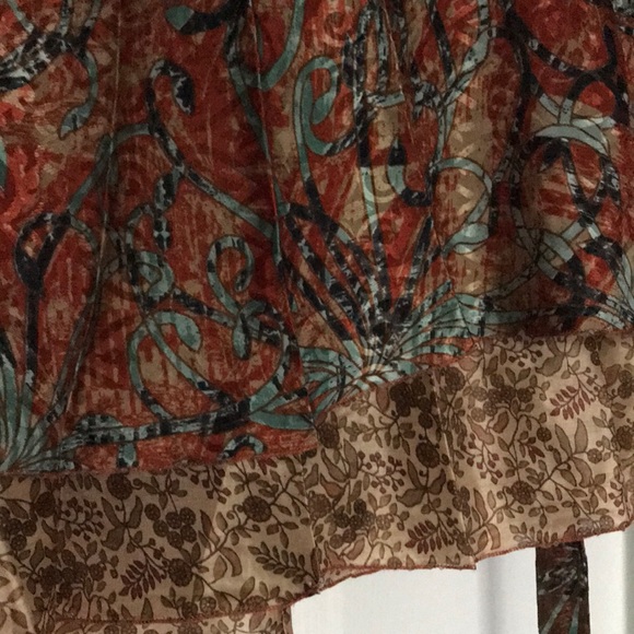 Sari wrap skirt, reversible,orange/tan/blue - Picture 6 of 12